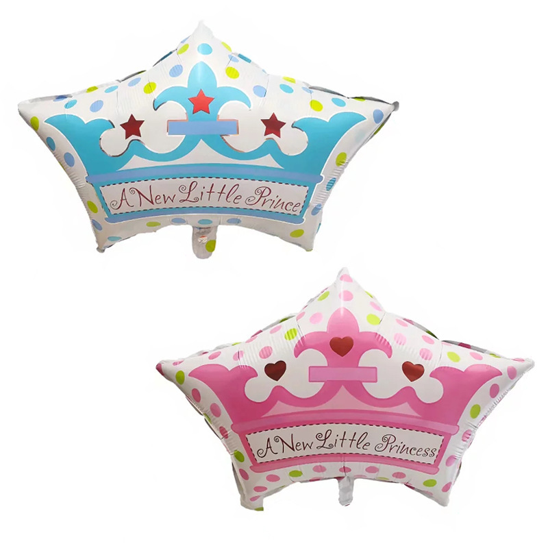 Baby Shower A New Little Prince Princess Boy Or Girl Party Needs Crown Printed Star Shape helium foil balloons